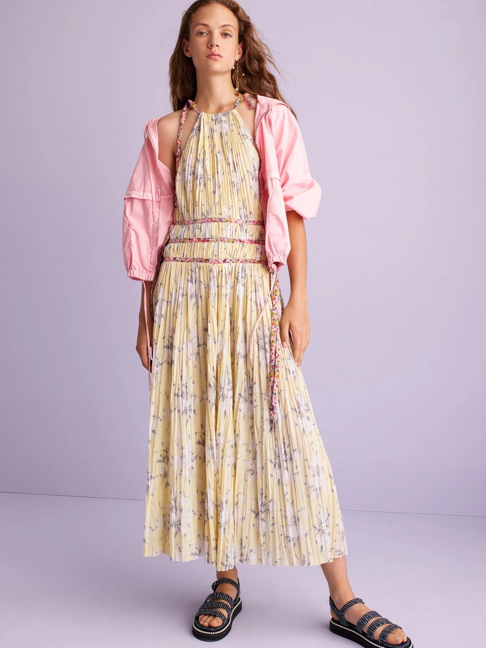 Rebecca Taylor Lemon Rose Pleated Dress